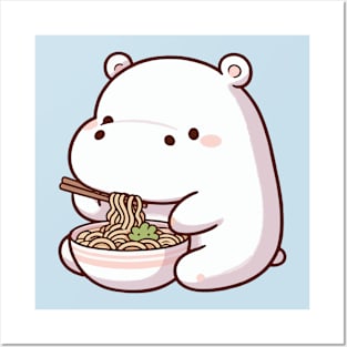 cute hippo eat ramen Posters and Art